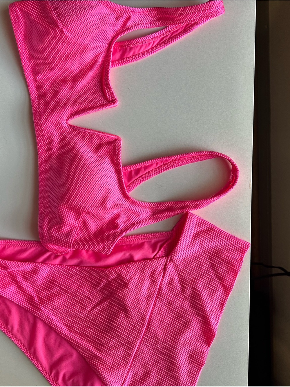 aerie Neon Pink Textured Scoop Bikini Set
